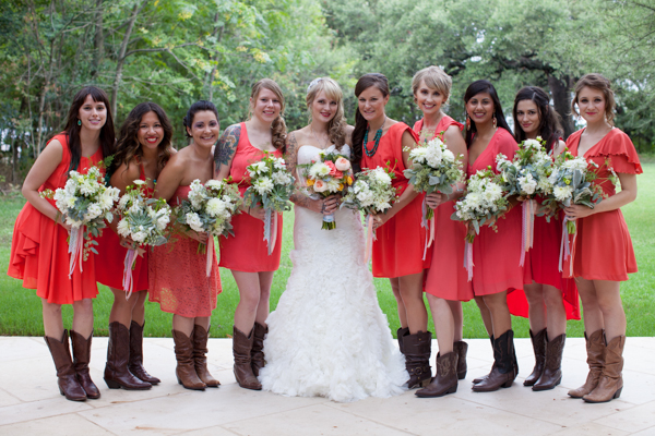 fall wedding and bridesmaids dresses